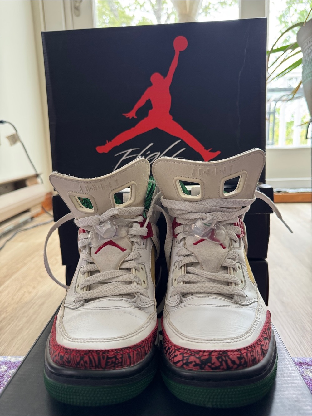 Jordan Retro Sneakers in White, Red & Green